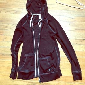 Brass plum black distressed zip up hoodie